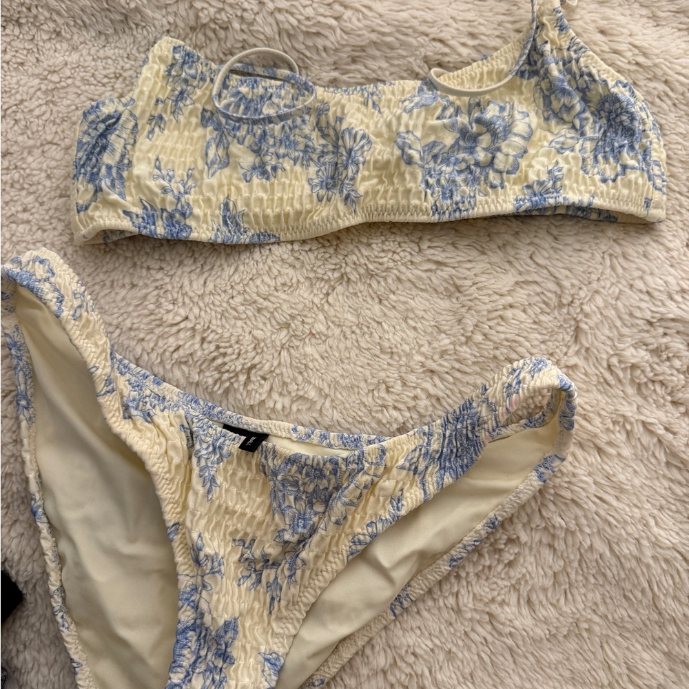Triangl Floral Bikini Set in Blue and Cream